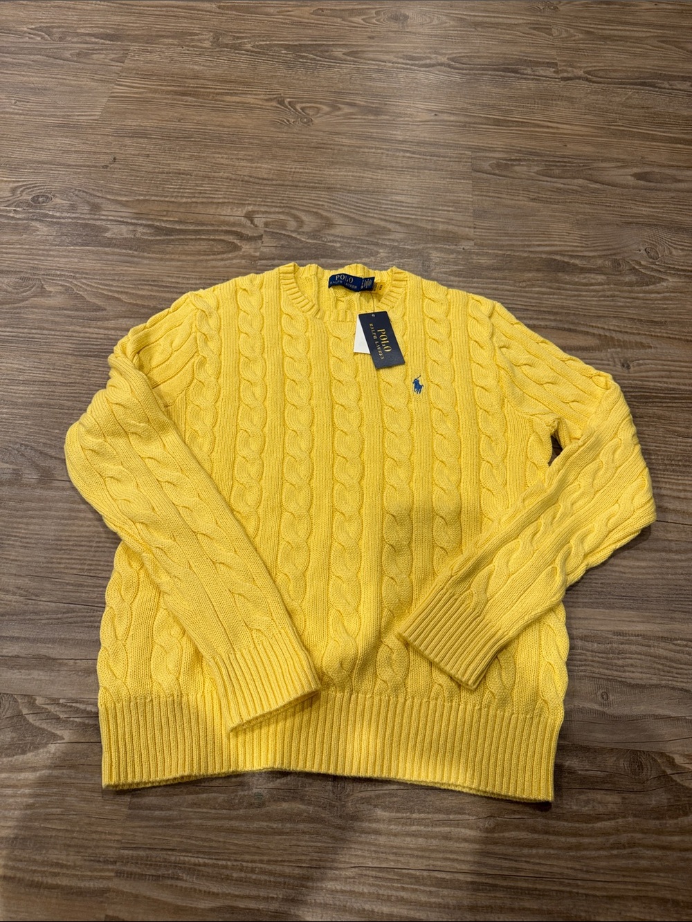 NWT Polo by Ralph Lauren Bright Yellow Cable-Knit Sweater men's small $170